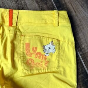 Lynx Womens Marie Cat Graphic Straight Leg Golf Pants, Yellow, 29